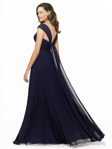 Marinha Negra Chiffon Sem Mangas Amor Linha A Longo Vestidos de Madrinha