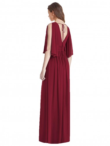 Marinha Negra Chiffon Trombeta Amarrar para trás Decote V Longo Vestidos de Madrinha