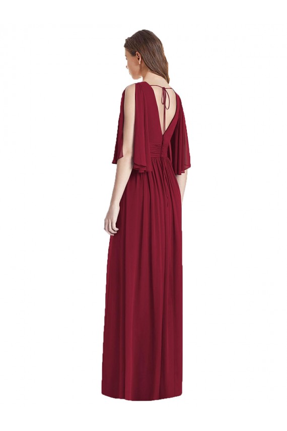 Marinha Negra Chiffon Trombeta Amarrar para trás Decote V Longo Vestidos de Madrinha