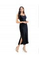Marinha Negra Coluna Decote Capuz Comprimento Midi Veludo Elástico Curto Formais Vestidos de Madrinha / Vestidos de Festa