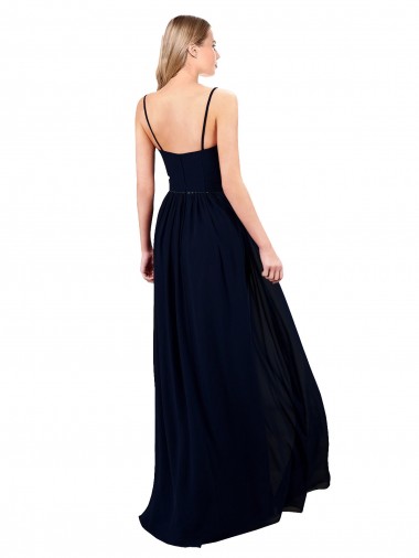 Marinha Negra Linha A Alças finas Chiffon Longo Formais Vestidos de Madrinha / Vestidos de Noite