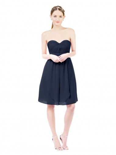 Marinha Negra Linha A Amor Chiffon Curto Vestidos de Madrinha / Vestidos de Homecoming