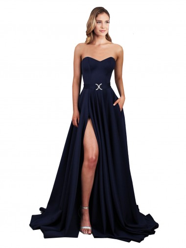 Marinha Negra Linha A Amor Crepe Esticado Longo Formais Vestidos de Madrinha / Vestidos de Festa