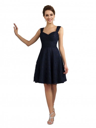 Marinha Negra Linha A Amor Renda Curto Vestidos de Madrinha / Vestidos de Cocktail
