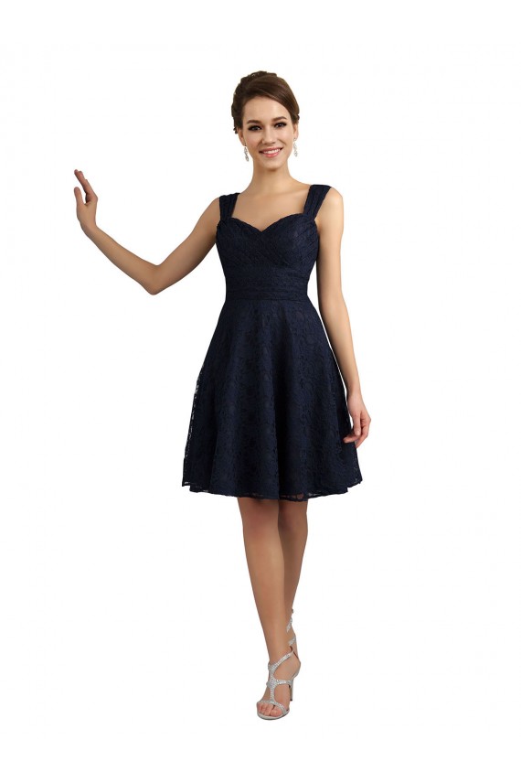 Marinha Negra Linha A Amor Renda Curto Vestidos de Madrinha / Vestidos de Cocktail Acessíveis