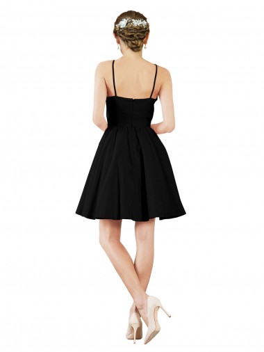 Marinha Negra Linha A Cabeçada Cetim Curto Vestidos de Madrinha / Vestidos de Homecoming