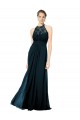 Marinha Negra Linha A Cabeçada Chiffon & Renda Longo Vestidos de Madrinha Acessíveis