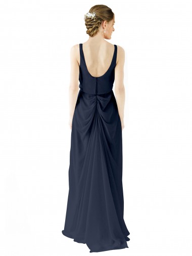 Marinha Negra Linha A Colher Chiffon Longo Vestidos de Madrinha