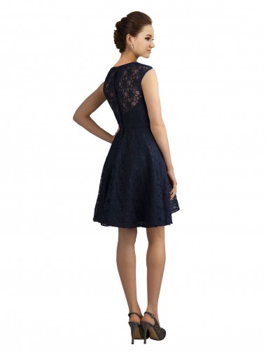 Marinha Negra Linha A Decote V Renda Curto Vestidos de Madrinha / Vestidos de Homecoming