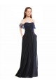 Marinha Negra Linha A Fora do Ombro Chiffon & Renda Longo Vestidos de Madrinha Acessíveis