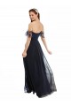 Marinha Negra Linha A Fora do Ombro Chiffon & Renda Longo Vestidos de Madrinha Acessíveis