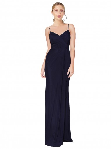 Marinha Negra Sereia Alças finas Chiffon Longo Formais Vestidos de Madrinha / Vestidos de Festa