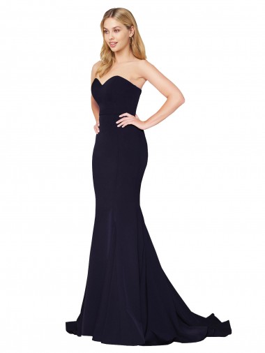 Marinha Negra Sereia Amor Comboio Varredela Crepe Esticado Longo Formais Vestidos de Madrinha / Vestidos de Festa