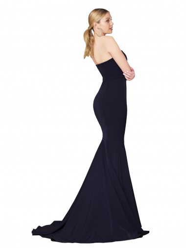 Marinha Negra Sereia Amor Comboio Varredela Crepe Esticado Longo Formais Vestidos de Madrinha / Vestidos de Festa