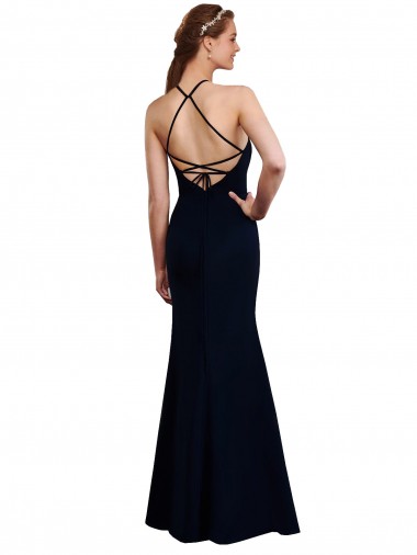 Marinha Negra Sereia Cabeçada Chiffon Longo Vestidos de Madrinha