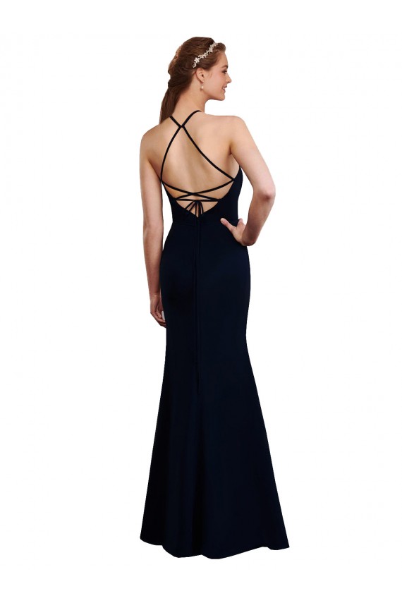 Marinha Negra Sereia Cabeçada Chiffon Longo Vestidos de Madrinha