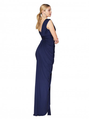 Marinha Negra Sereia Decote V Chiffon Longo Formais Vestidos de Madrinha / Vestidos de Festa