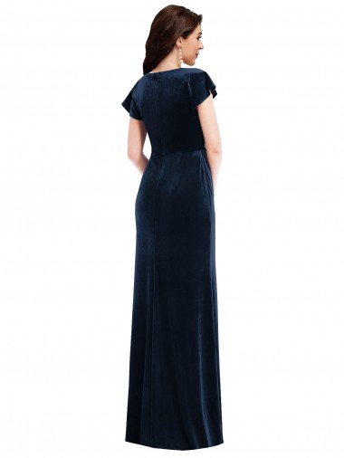 Marinha Negra Veludo Elástico Linha A Decote V Longo Formais Vestidos de Madrinha / Vestidos de Noite / Vestidos de Festa