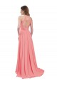 Melancia Chiffon Linha A Criss Cruz Cabeçada Longo Vestidos de Madrinha Acessíveis