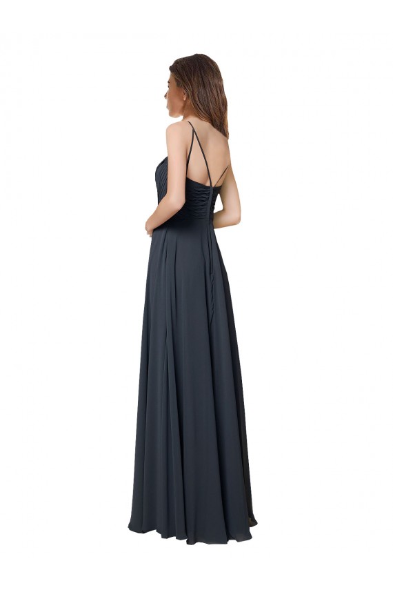 Melancia Linha A Decote V Chiffon Longo Vestidos de Madrinha Acessíveis