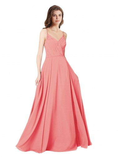 Melancia Linha A Decote V Chiffon Longo Vestidos de Madrinha