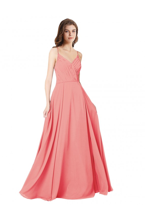 Melancia Linha A Decote V Chiffon Longo Vestidos de Madrinha Acessíveis