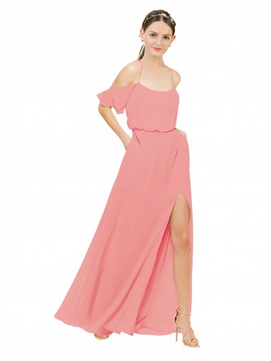 Melancia Linha A Fora do Ombro Chiffon Longo Vestidos de Madrinha