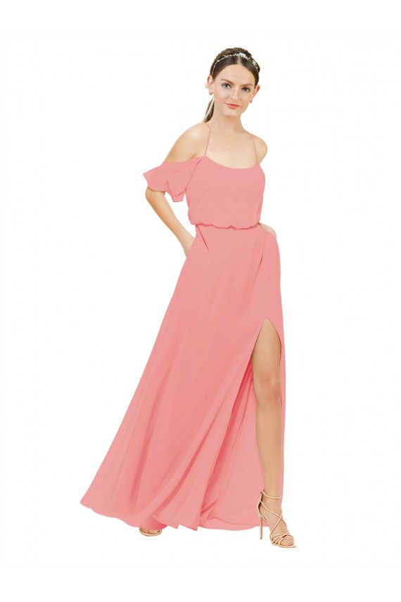 Melancia Linha A Fora do Ombro Chiffon Longo Vestidos de Madrinha Acessíveis