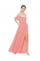 Melancia Linha A Fora do Ombro Chiffon Longo Vestidos de Madrinha Acessíveis