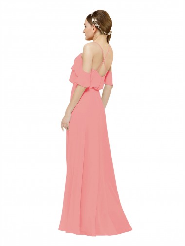Melancia Linha A Fora do Ombro Chiffon Longo Vestidos de Madrinha