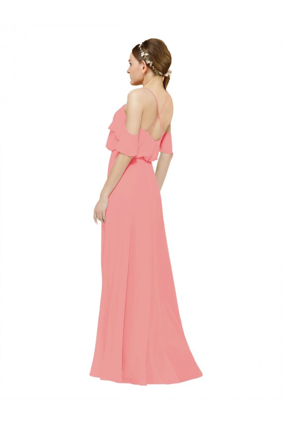 Melancia Linha A Fora do Ombro Chiffon Longo Vestidos de Madrinha Acessíveis