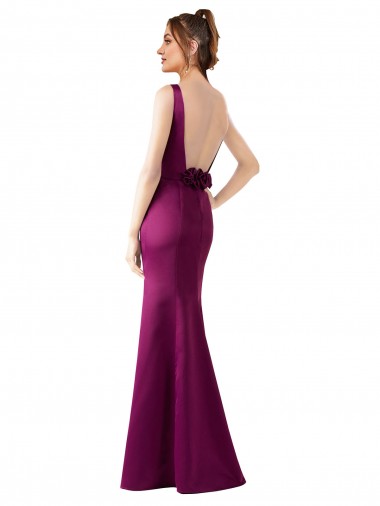 Merlot Bainha Barco Cetim Longo Formais Vestidos de Madrinha / Vestidos de Festa
