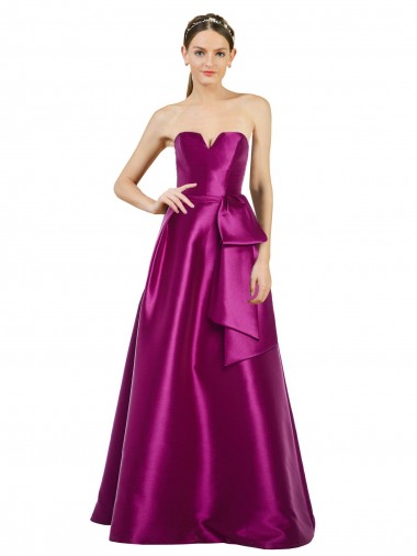 Merlot Linha A Decote V Cetim Longo Vestidos de Madrinha / Vestidos de Festa