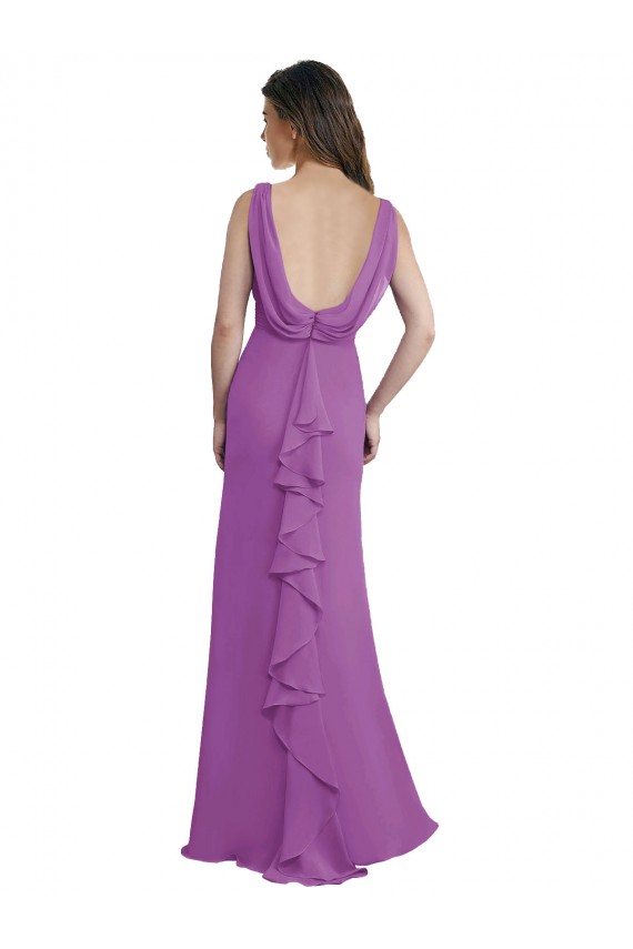 Narciso Linha A Decote V Chiffon Longo Vestidos de Madrinha Acessíveis