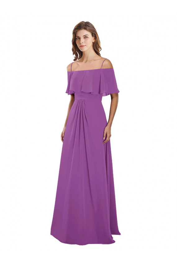 Narciso Linha A Fora do Ombro Chiffon Longo Vestidos de Madrinha Acessíveis
