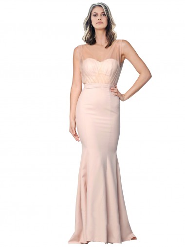 Nu Bainha Amor Crepe Esticado & Tule Longo Formais Vestidos de Madrinha / Vestidos de Festa