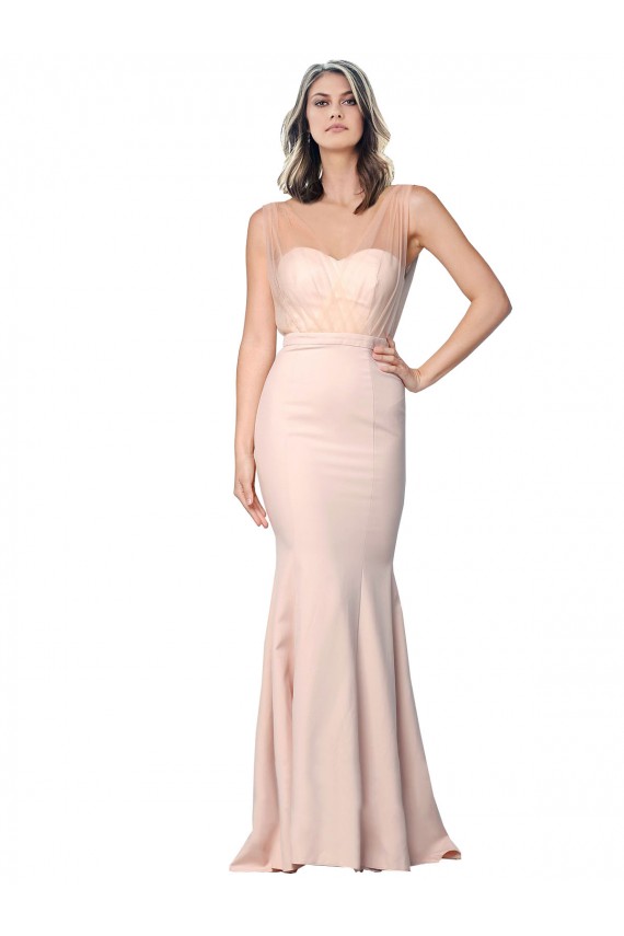 Nu Bainha Amor Crepe Esticado & Tule Longo Formais Vestidos de Madrinha / Vestidos de Festa