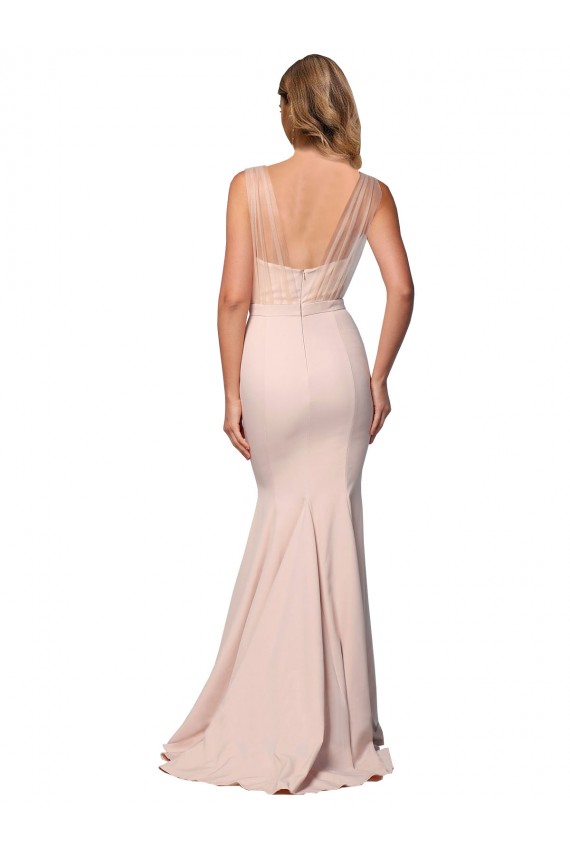 Nu Bainha Amor Crepe Esticado & Tule Longo Formais Vestidos de Madrinha / Vestidos de Festa