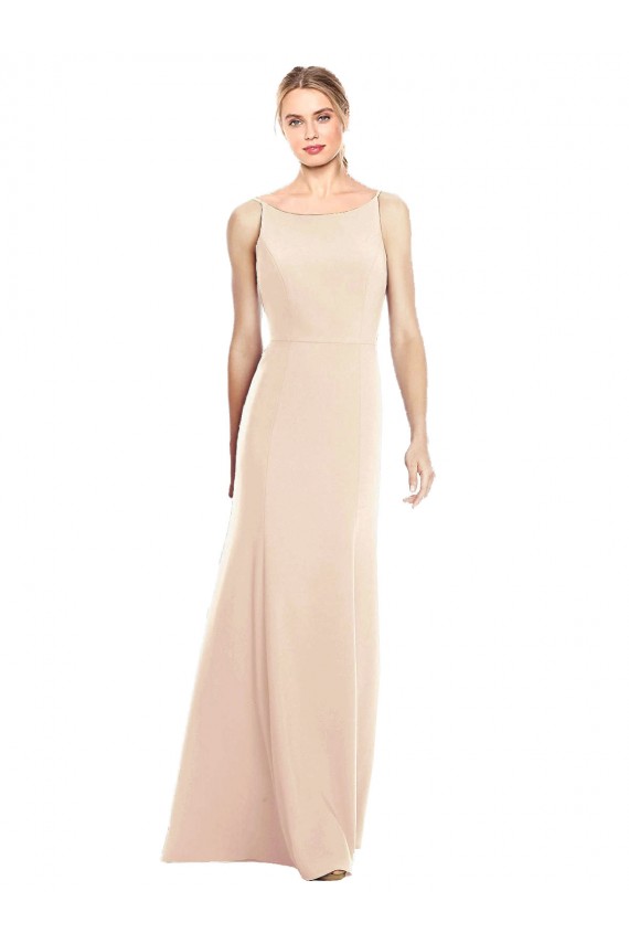 Nu Trombeta Barco Crepe Esticado Longo Vestidos de Madrinha / Vestidos de Festa Acessíveis