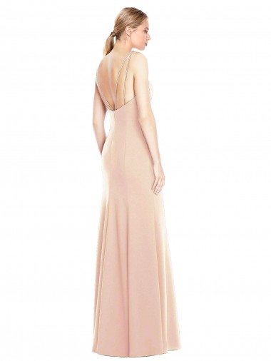 Nu Trombeta Barco Crepe Esticado Longo Vestidos de Madrinha / Vestidos de Festa
