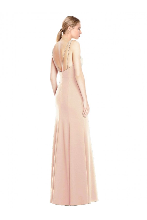 Nu Trombeta Barco Crepe Esticado Longo Vestidos de Madrinha / Vestidos de Festa Acessíveis