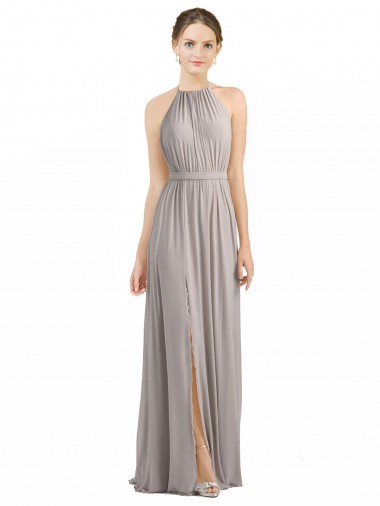 Ostra Prata Linha A Cabeçada Chiffon Longo Vestidos de Madrinha