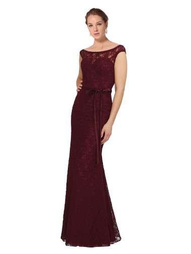 Ouro Borgonha Bainha Barco Chiffon Longo Vestidos de Madrinha