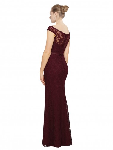 Ouro Borgonha Bainha Barco Chiffon Longo Vestidos de Madrinha