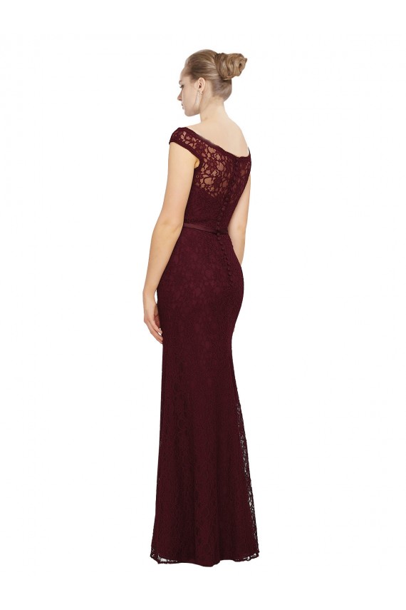 Ouro Borgonha Bainha Barco Chiffon Longo Vestidos de Madrinha Acessíveis