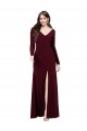 Ouro Borgonha Bainha Decote V Spandex Longo Vestidos de Madrinha / Vestidos de Festa