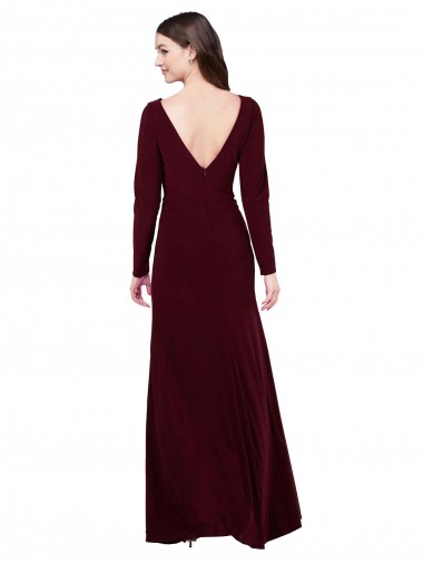 Ouro Borgonha Bainha Decote V Spandex Longo Vestidos de Madrinha / Vestidos de Festa