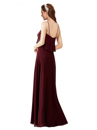 Ouro Borgonha Chiffon Linha A Alças finas Longo Vestidos de Madrinha