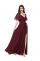 Ouro Borgonha Chiffon Linha A Buraco da fechadura Amor Longo Vestidos de Madrinha Acessíveis