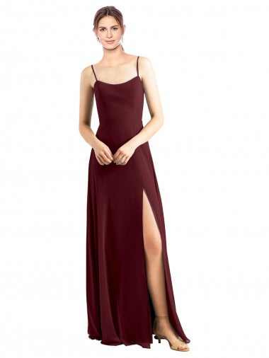Ouro Borgonha Chiffon Linha A Colher Longo Vestidos de Madrinha